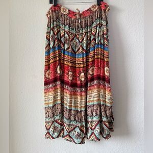 Maxi Skirt 1X‎ Flowing Elephant Sun Print Maximalist Boho Chic Artsy Earth Girl